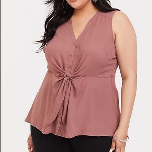 Walnut Georgette Peplum Tie Front Blouse